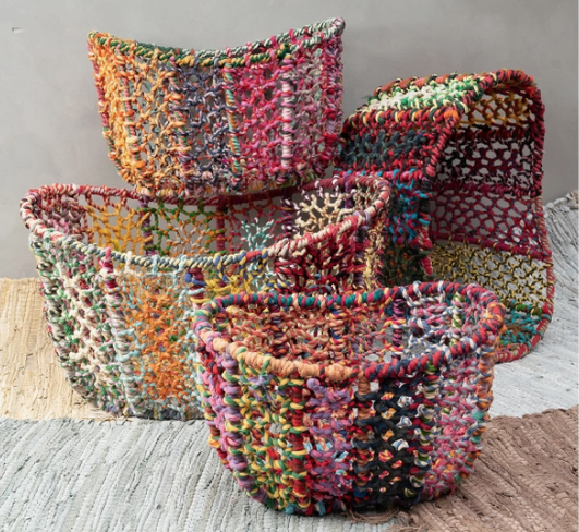 india handicrafts multicolor oval basket (made in india)