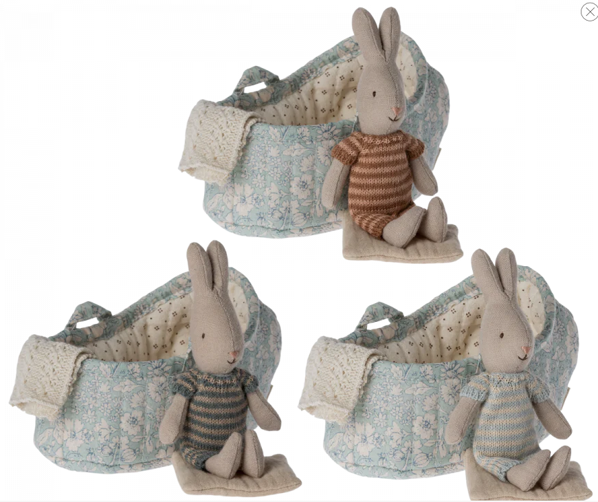 Maileg maileg micro bunny in carry cot (color varies)