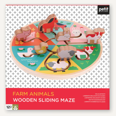 Petit Collage farm animals wooden sliding maze