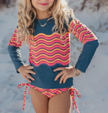 oopsie daisy navy/coral wave rashguard swim set