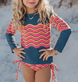 oopsie daisy navy/coral wave rashguard swim set