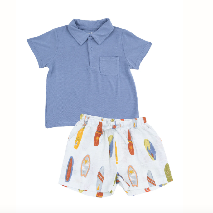 angel dear angel dear surfboard polo & muslin shorts