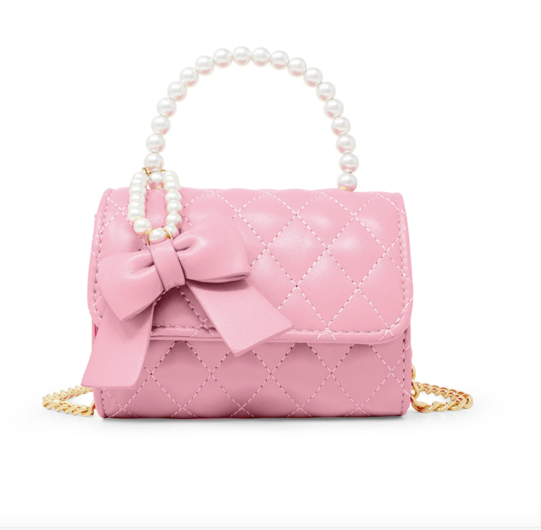 zomi gems quilted bag with pearl handle + bow