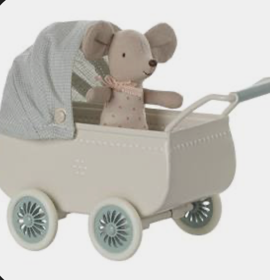 Maileg maileg mint pram with baby mouse
