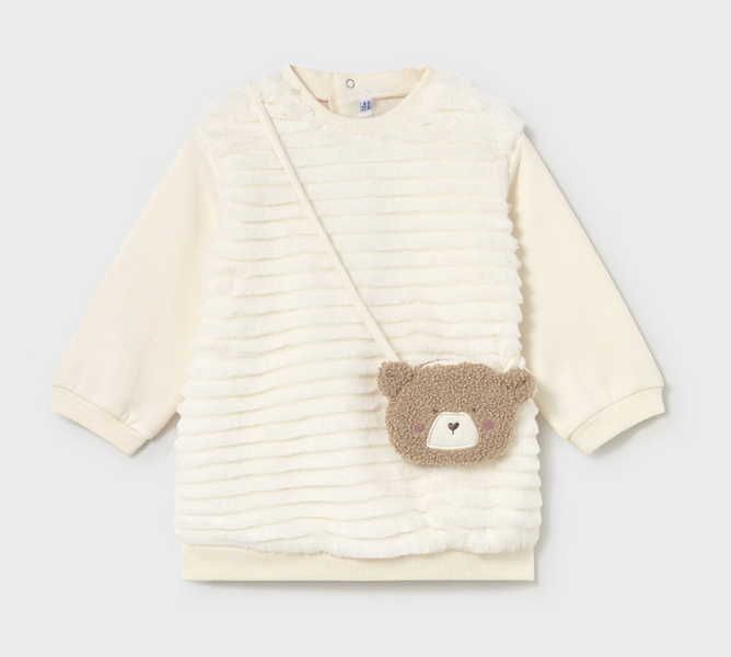 Mayoral mayoral ivory dress with teddy purse