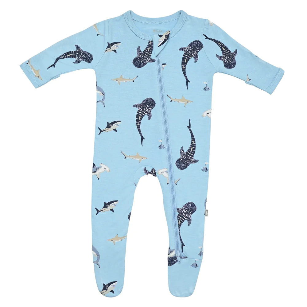 kyte baby kyte baby printed footie giraffe, jurassic, stream shark, moo