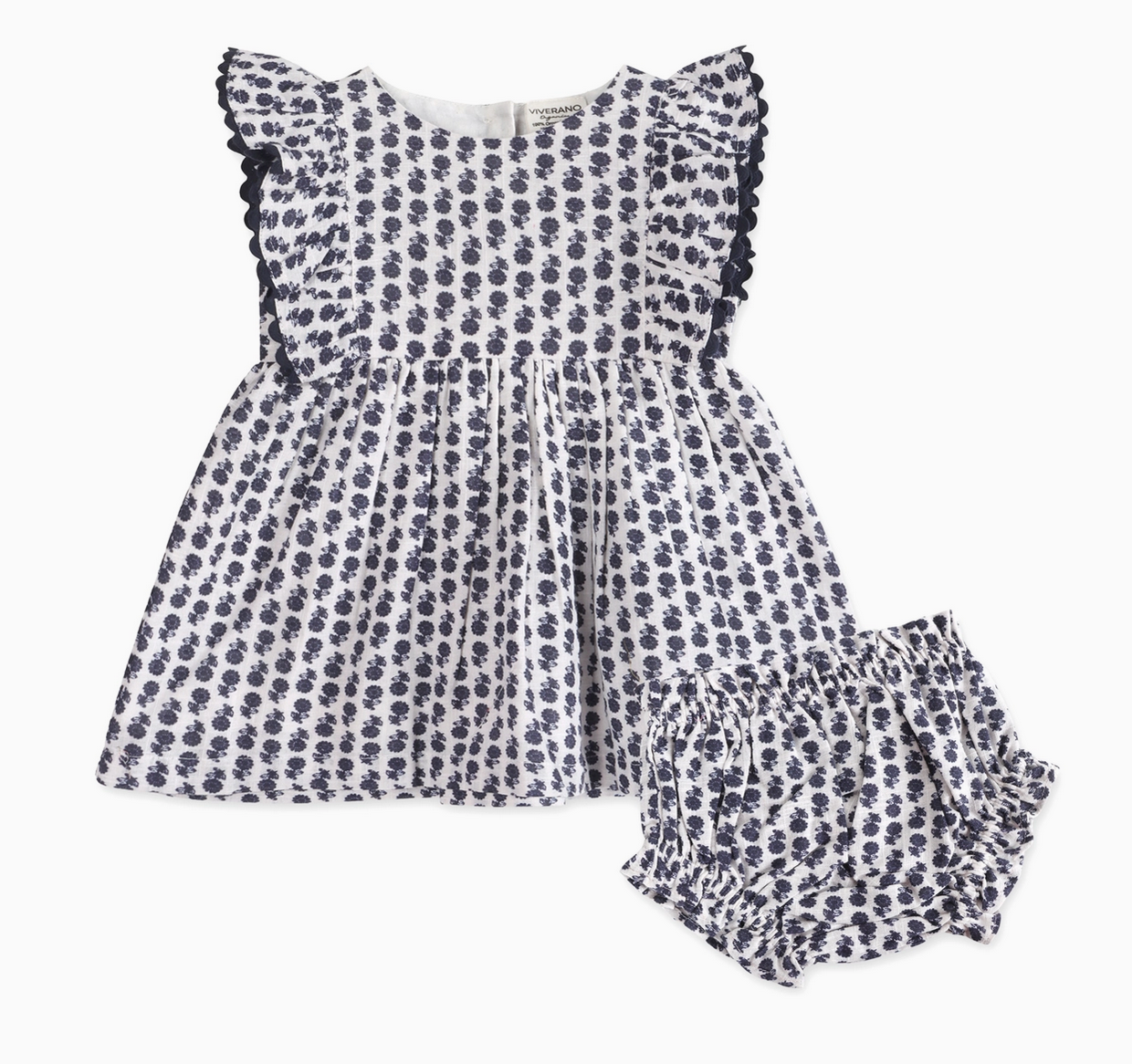 viverano organic blue floral dress & bloomers