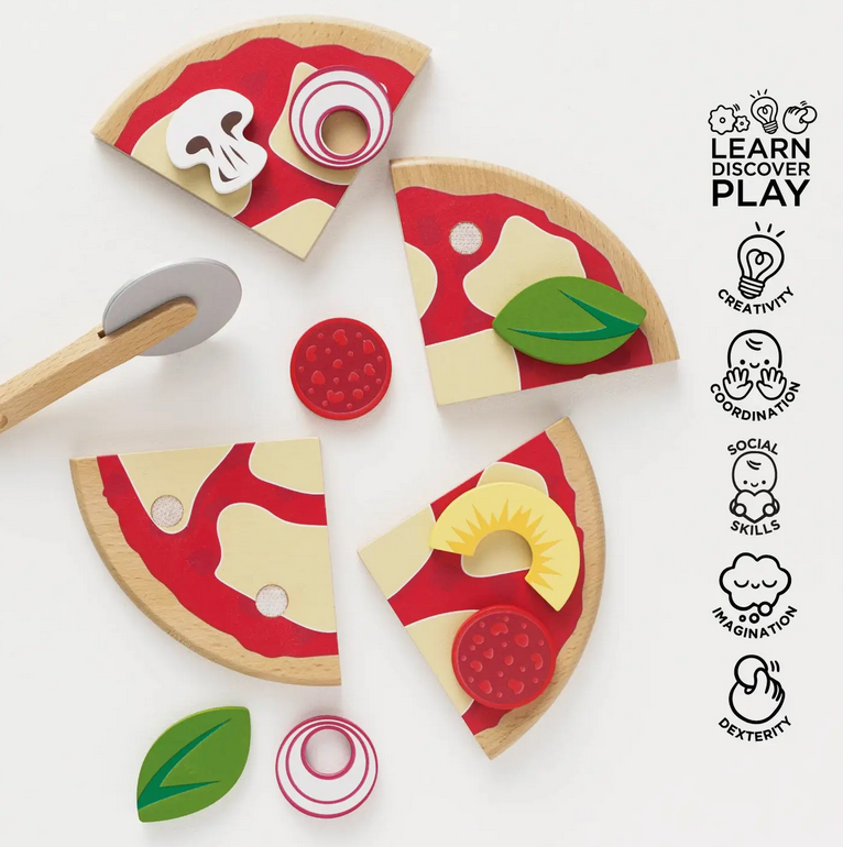 le toy van wooden pizza + toppings