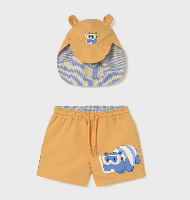 Mayoral mayoral hippo swim trunks + hat