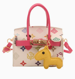 little trendy printed tote bag w/ charm