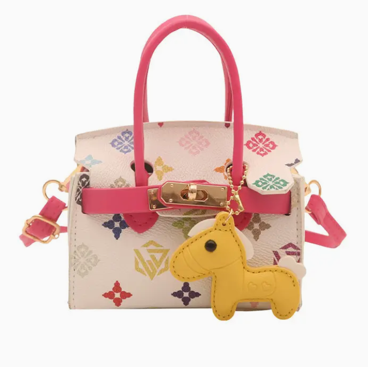 little trendy printed tote bag w/ charm
