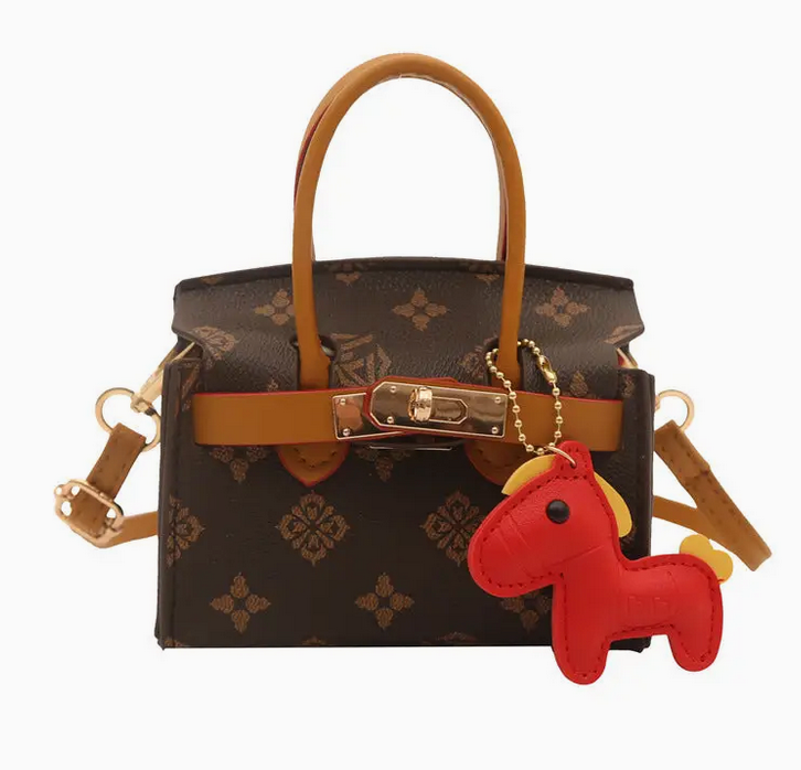 little trendy printed tote bag w/ charm