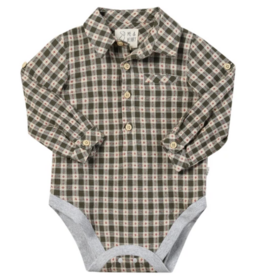 me & henry me & henry sage/rust collared  onesie