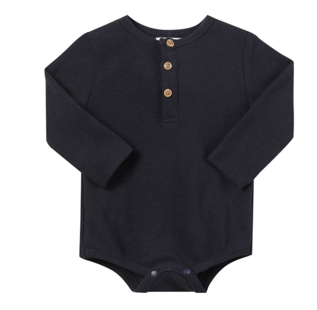 me & henry me & henry navy henley  onesie