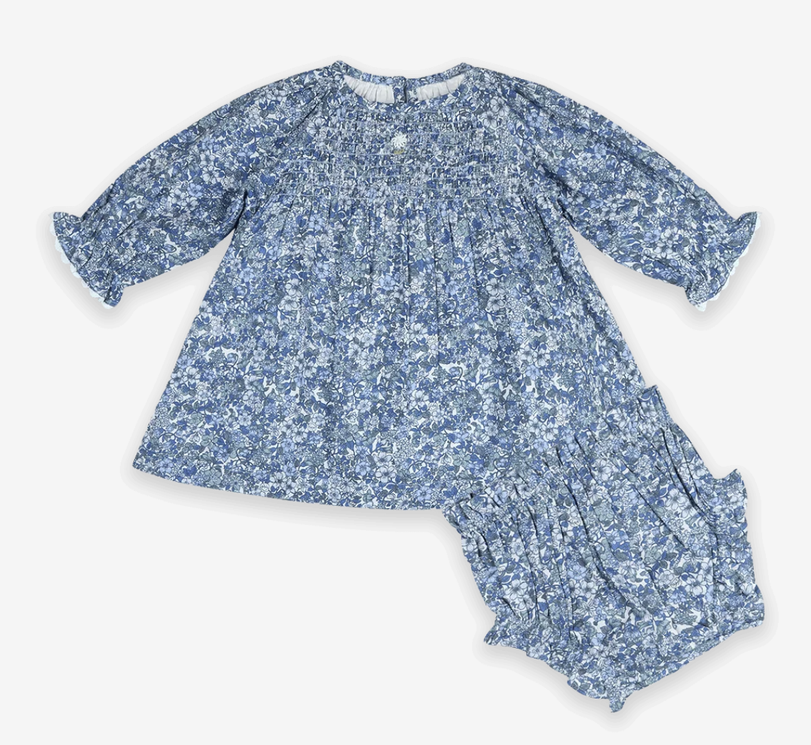 viverano organic indigo floral dress + bloomer