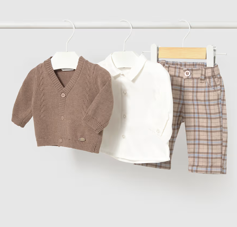 mayoral newborn mayoral tan plaid 3 piece set