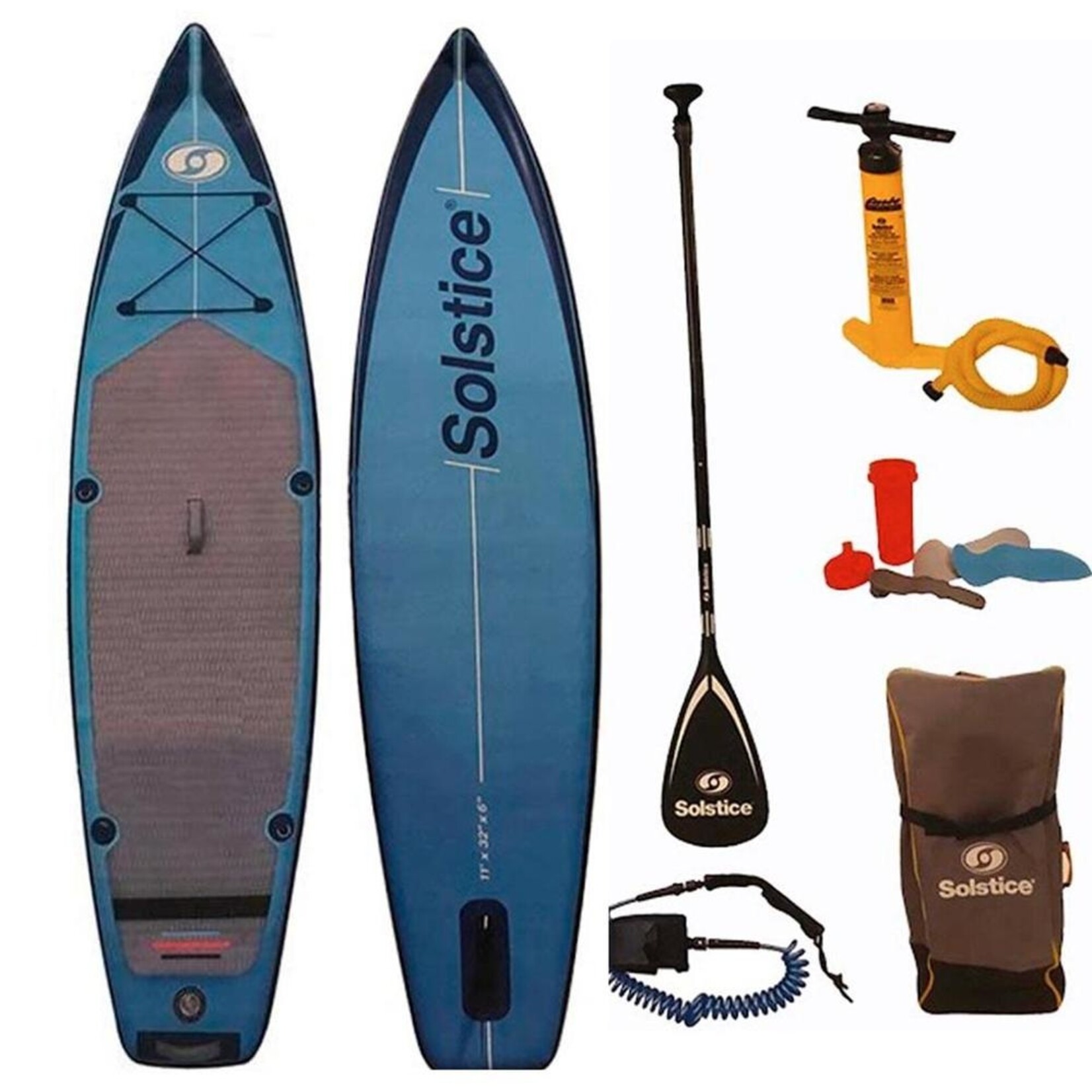 Solstice Solstice 11' iSUP Touring Blue w/Pump-Paddle-Leash-BackPack (A)