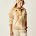 Carve Designs Carve Clara Fleece Pullover (W), Camel Stripe, Small