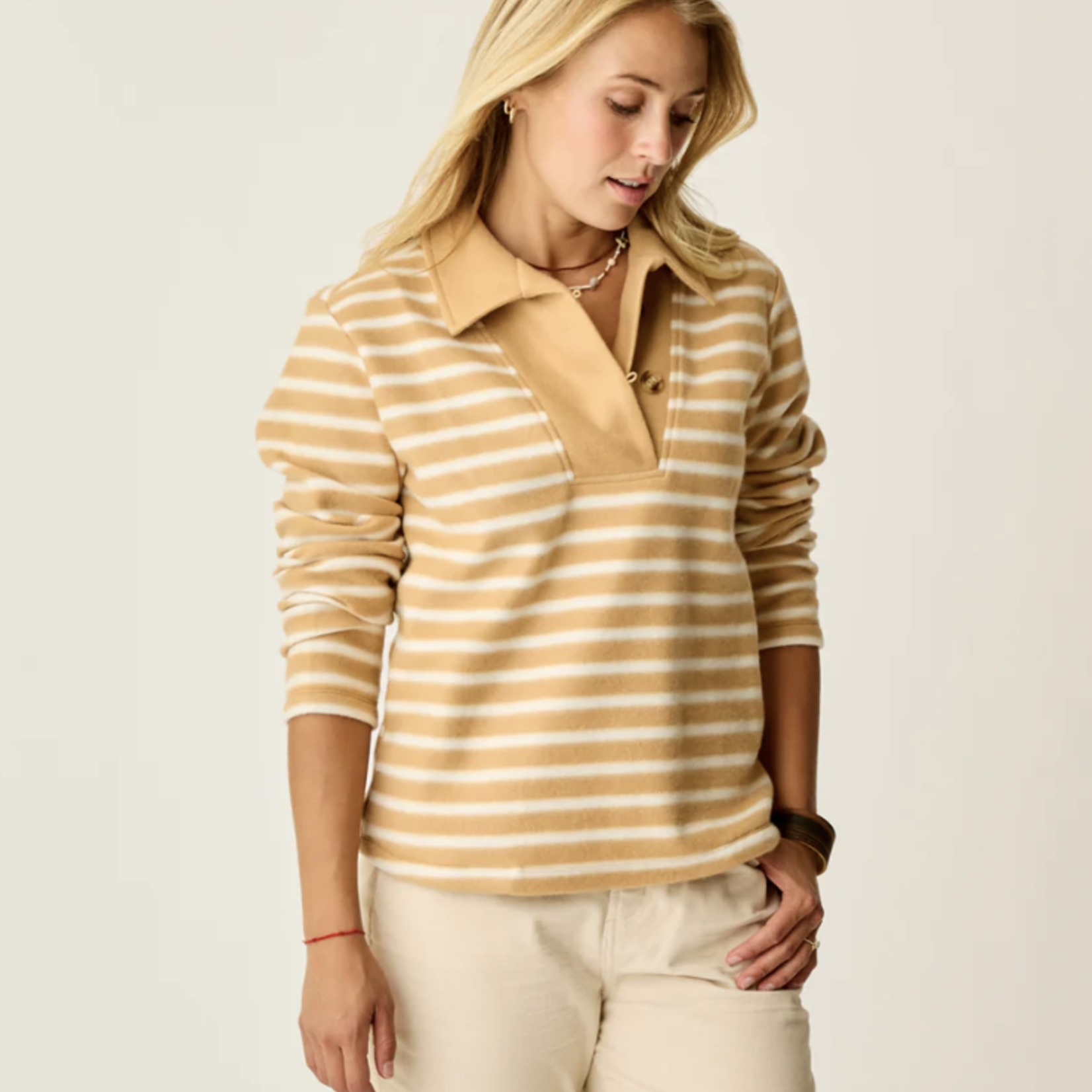 Carve Designs Carve Clara Fleece Pullover (W), Camel Stripe, Small