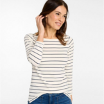 L.L Bean L.L.Bean Soft Stretch Supima Tee Boatneck Bracelet Sleeve Stripe (W)
