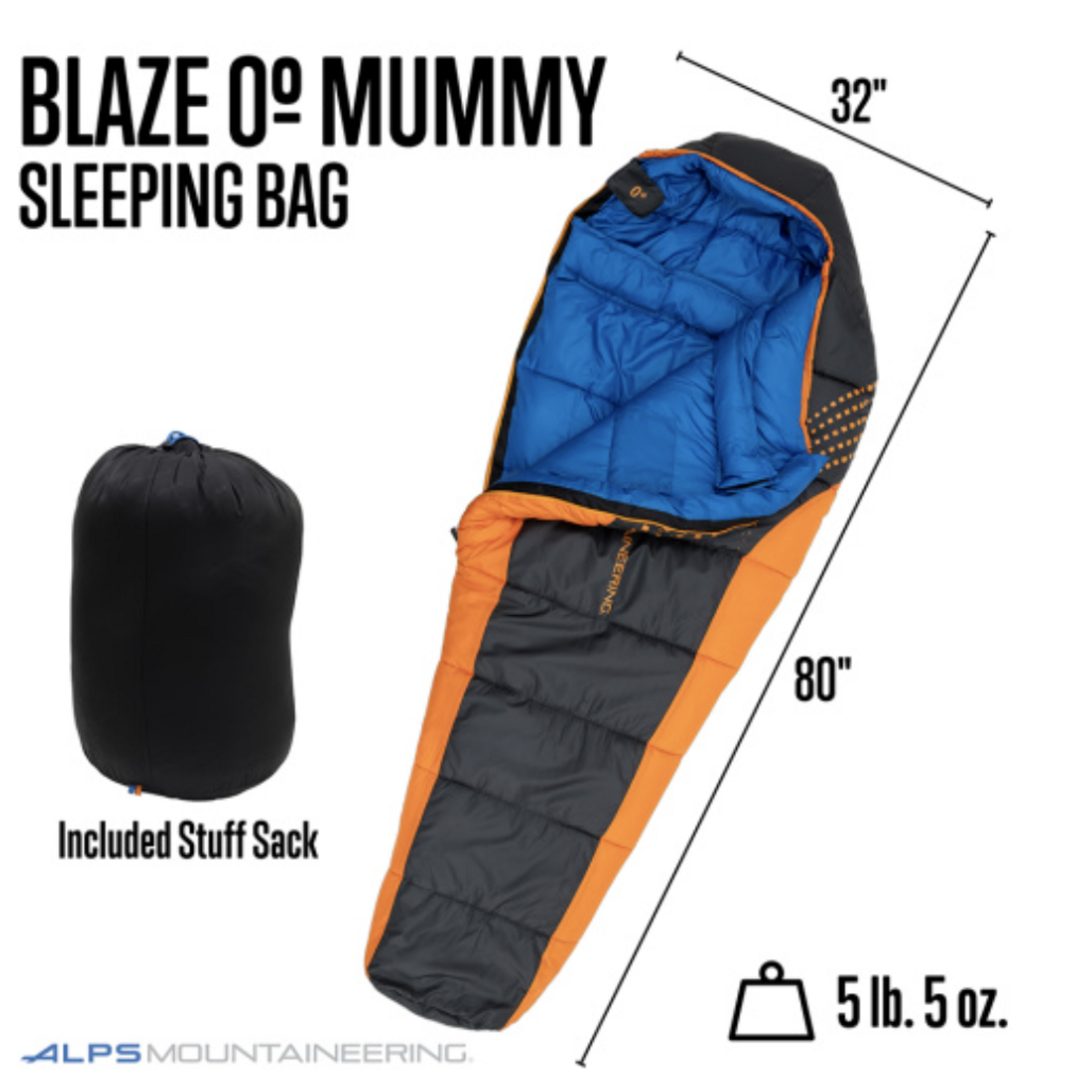 Alps Alps Blaze 0 XL  36"x86" Sleeping Bag (A)