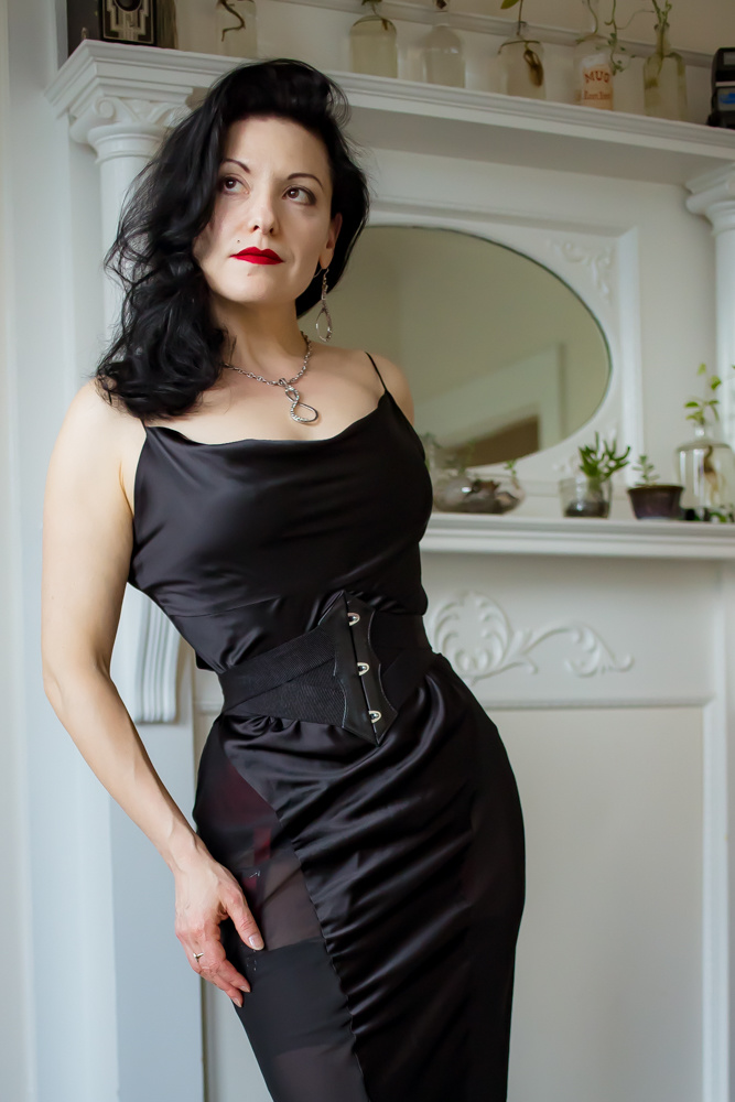 Gia Black Satin Steel Boned Waspie Corset Belt