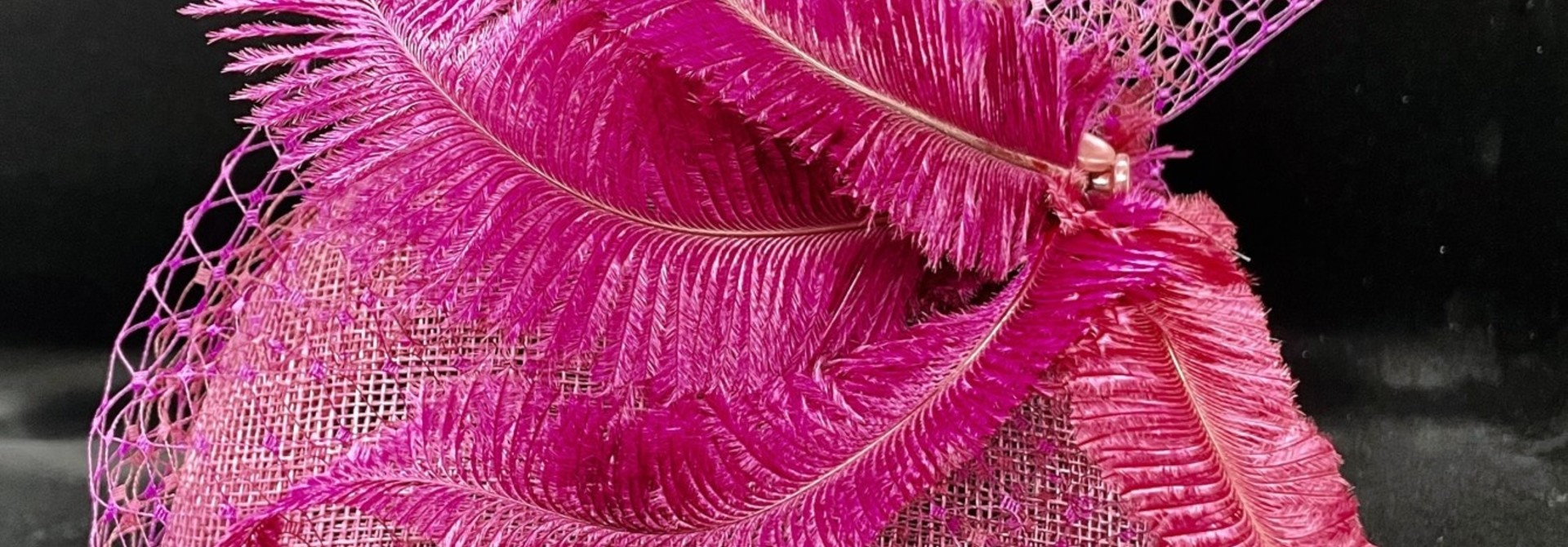 Kalico Delafay Raspberry & Purple Sinamay Teardrop with Tonal Veiling & Ostrich Feathers