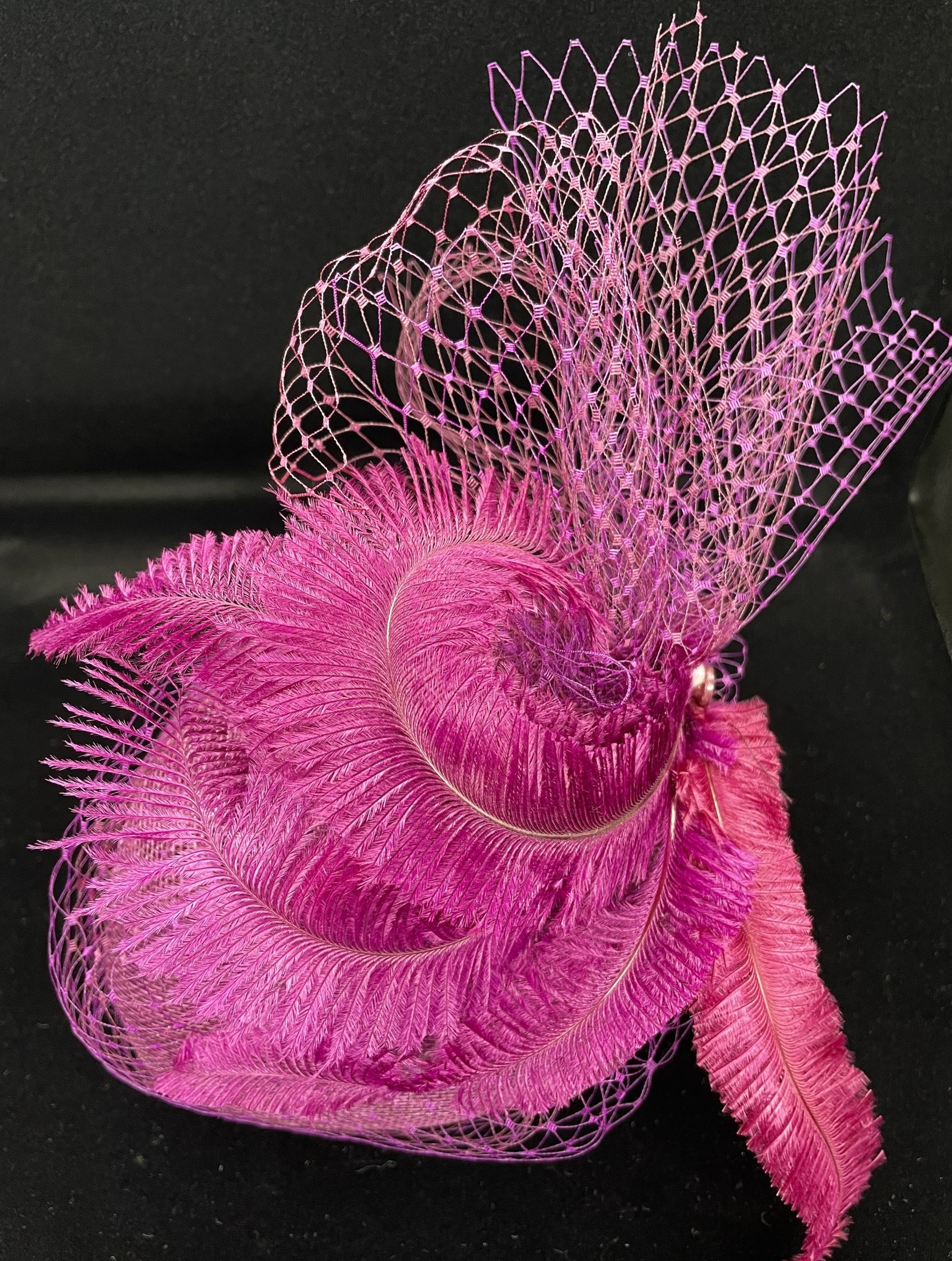 Kalico Delafay Raspberry & Purple Sinamay Teardrop with Tonal Veiling & Ostrich Feathers-3