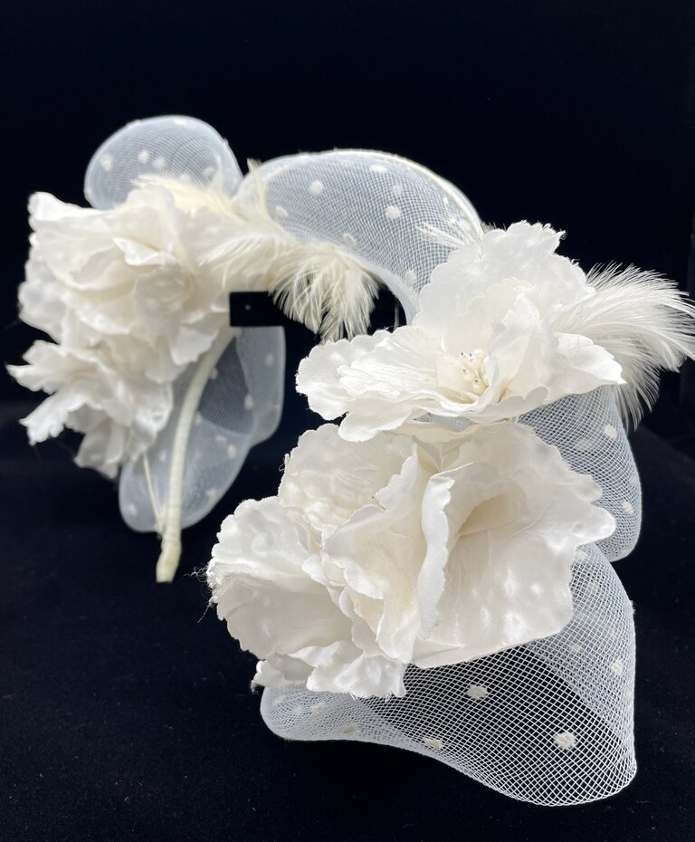 Kalico Delafay Kalico Delafay Ivory Dot Horse Hair & Pearled Flower Halo