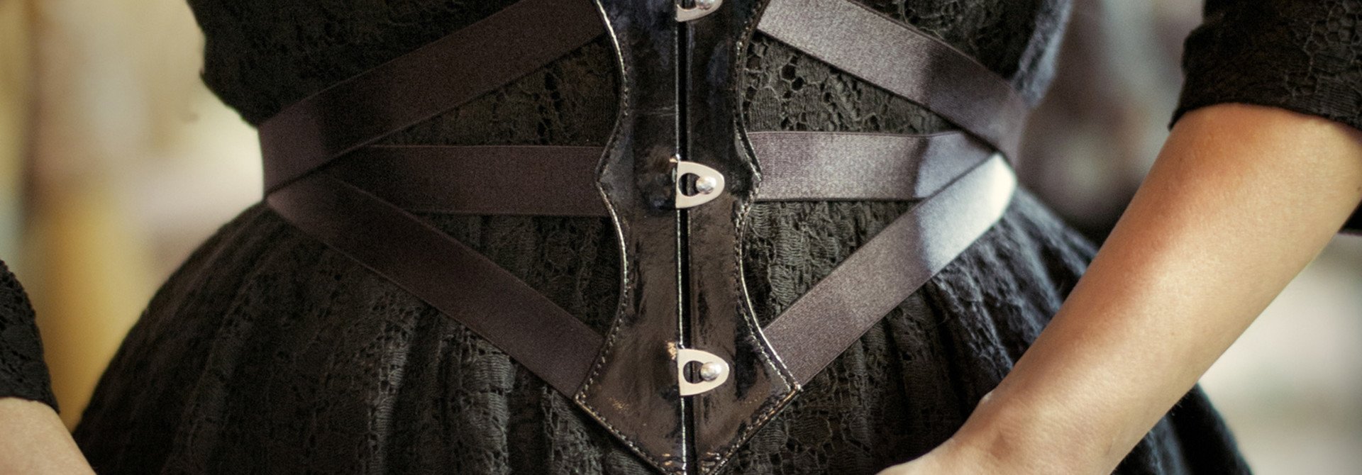 Our Dark Garden corset belts, garter belts, and specialized harnesses.
