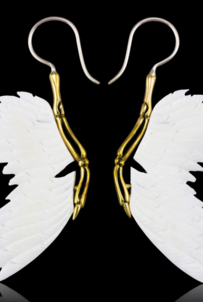 Coco Loco Jewelry Raven Wing Ivory Bone Earrings