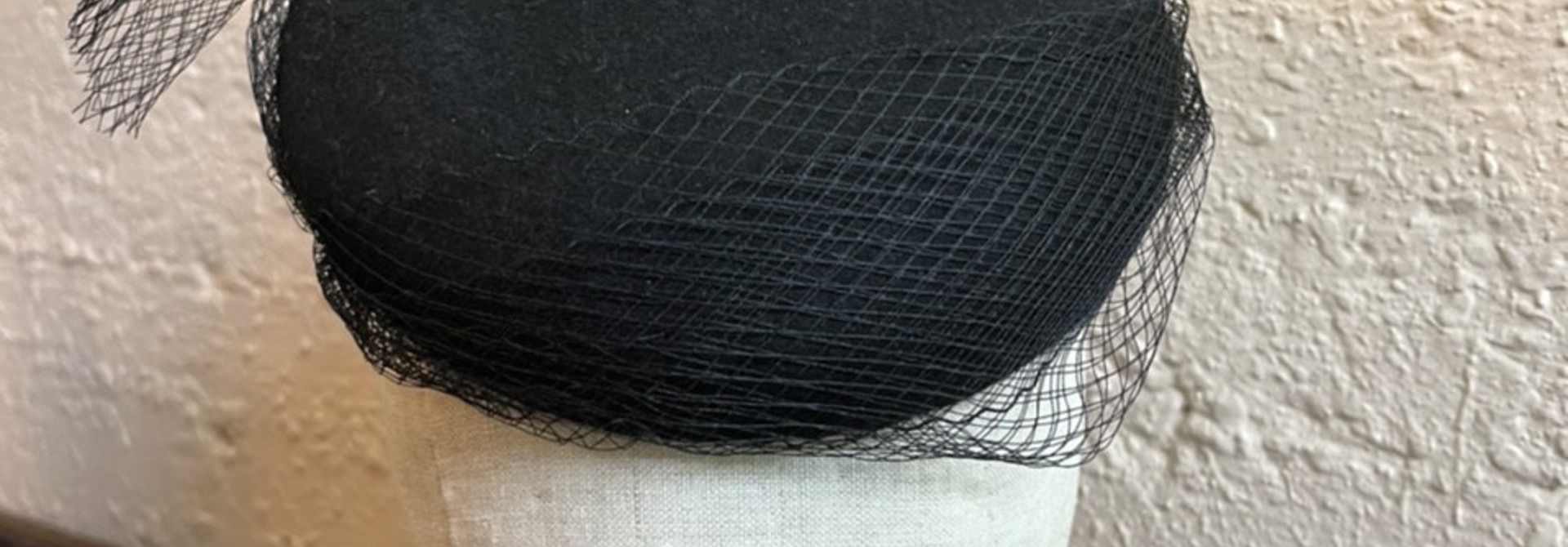 Kalico Delafay Black Felted Button Beret with Fishnet Veil
