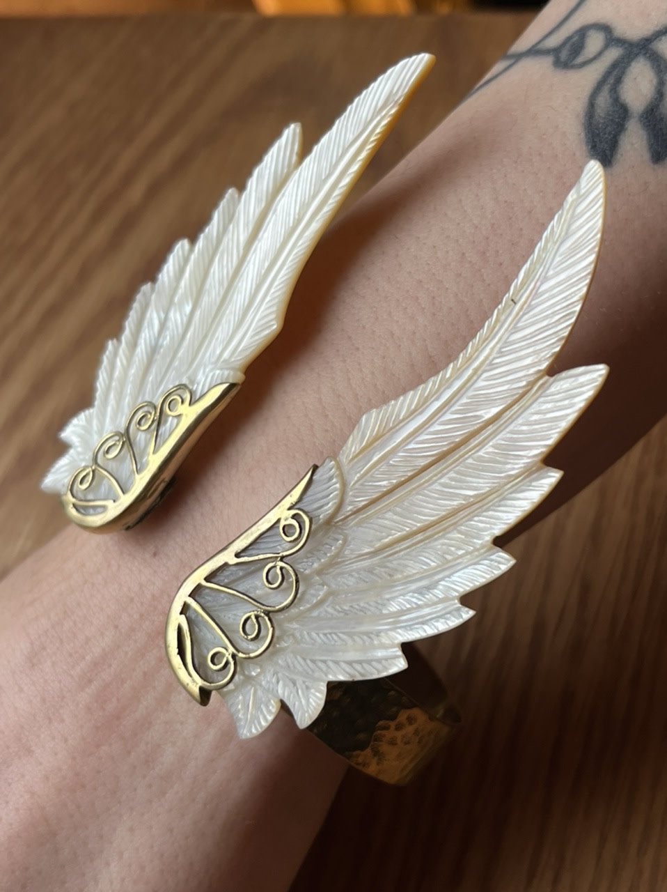 Hollow Wings Feather Wide Cuff Bracelets & Bangles For Women Men Gold  Silver Color Alloy Open Big Male Female Bangle Jewelry