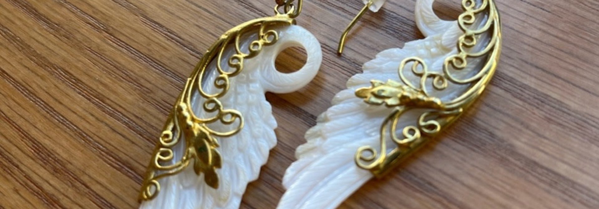 Coco Loco Jewelry Large Gold Ethereal Swirl Wings Shell Earrings