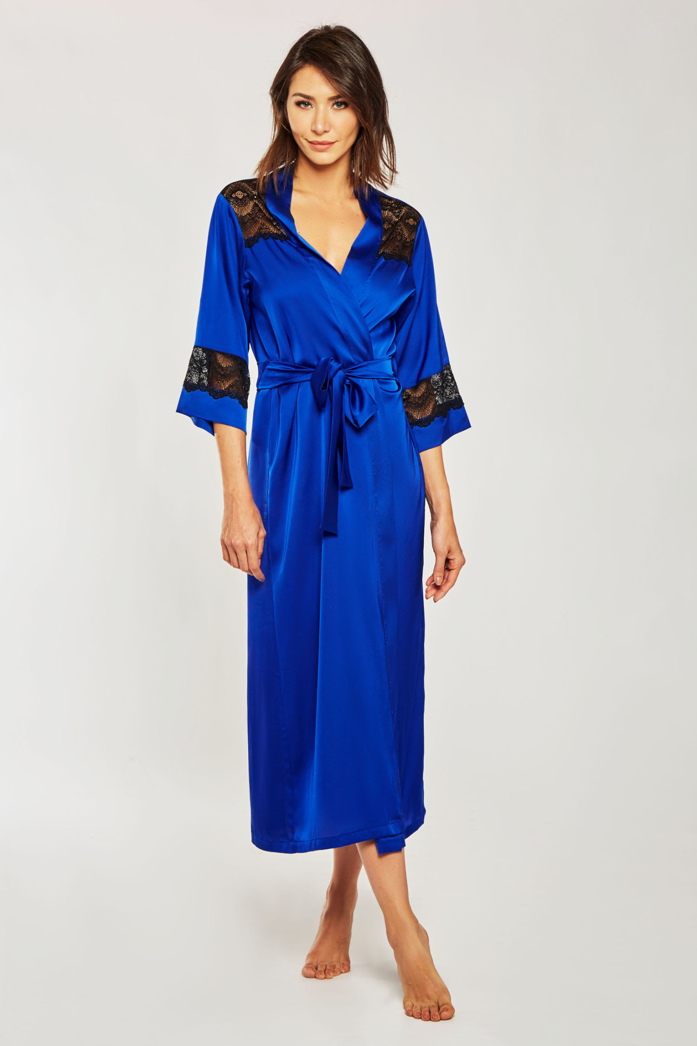 iCollection Long Satin Robe Royal Blue-1