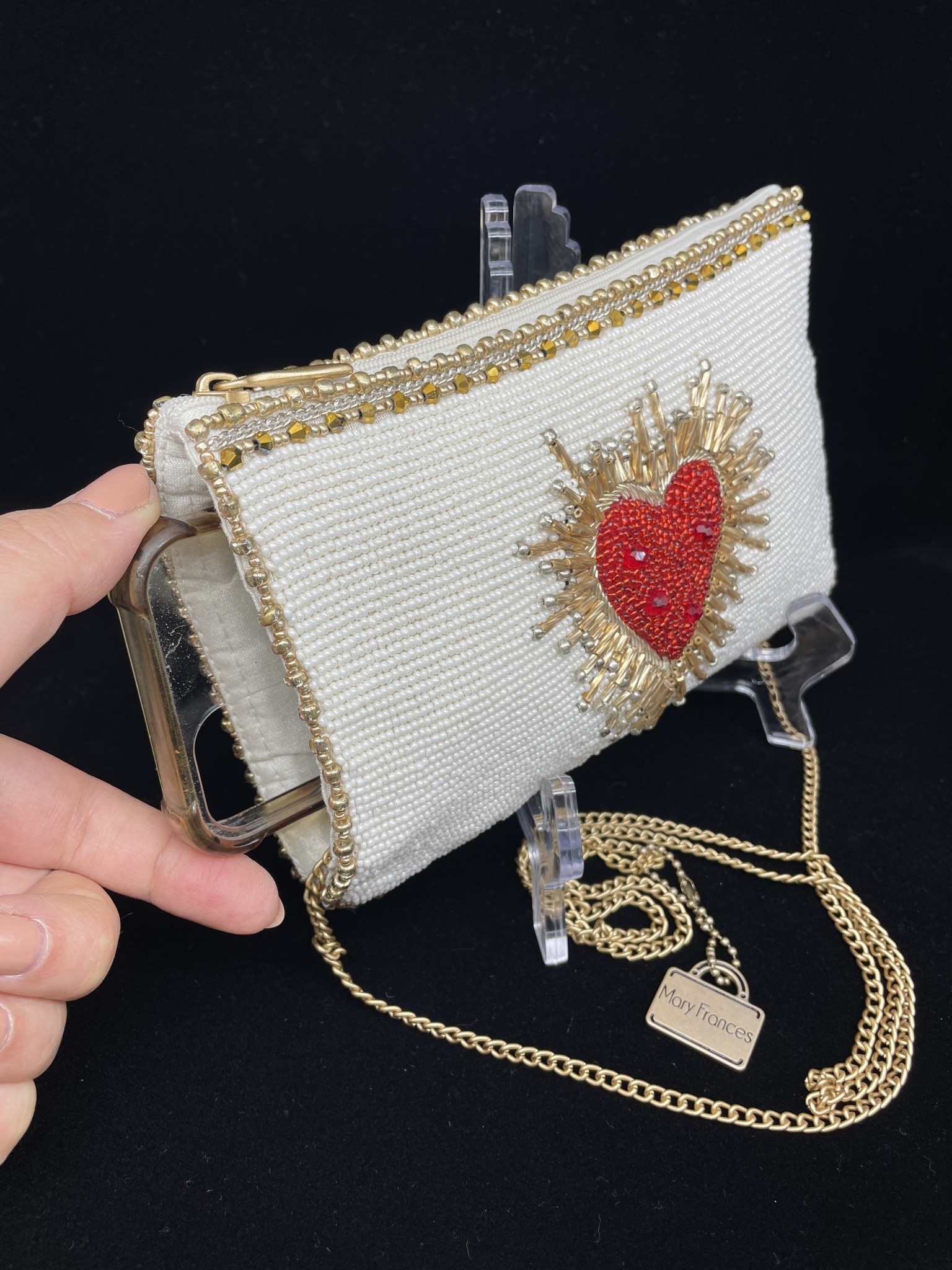 Embroidery Crossbody Bags for Women Chain Coin Purse Heart Bag