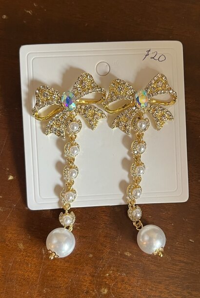 Crystal & Pearl Bow Earrings