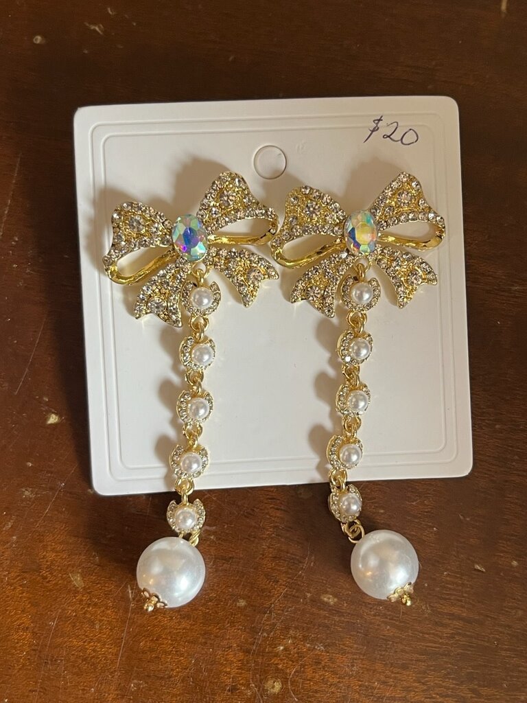 Crystal & Pearl Bow Earrings
