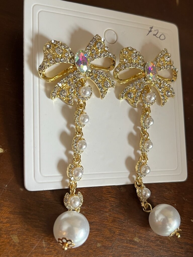 Crystal & Pearl Bow Earrings