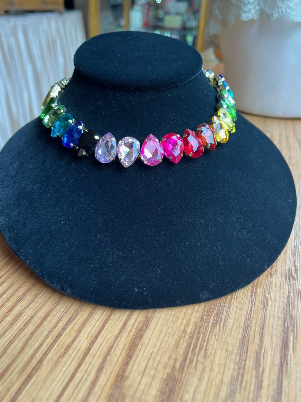 Rainbow Teardrop Rhinestone Necklace Dark Garden Unique