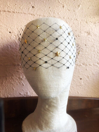 Kalico Delafay Veil Mask with Gold Stars and Black Crystals Kalico Delafay Veil Mask with Gold Stars and Black Crystals
