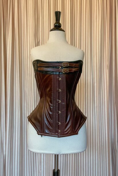 Limited Edition  Brown & Black Leather Specialty Dollymop Overbust Amelia 26