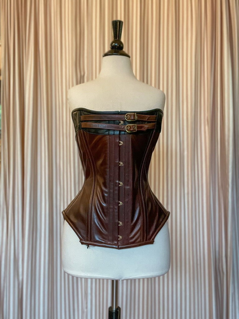 Dollymop for Dark Garden Brown & Black Leather Specialty Dollymop Overbust Amelia 26 (Limited Edition)