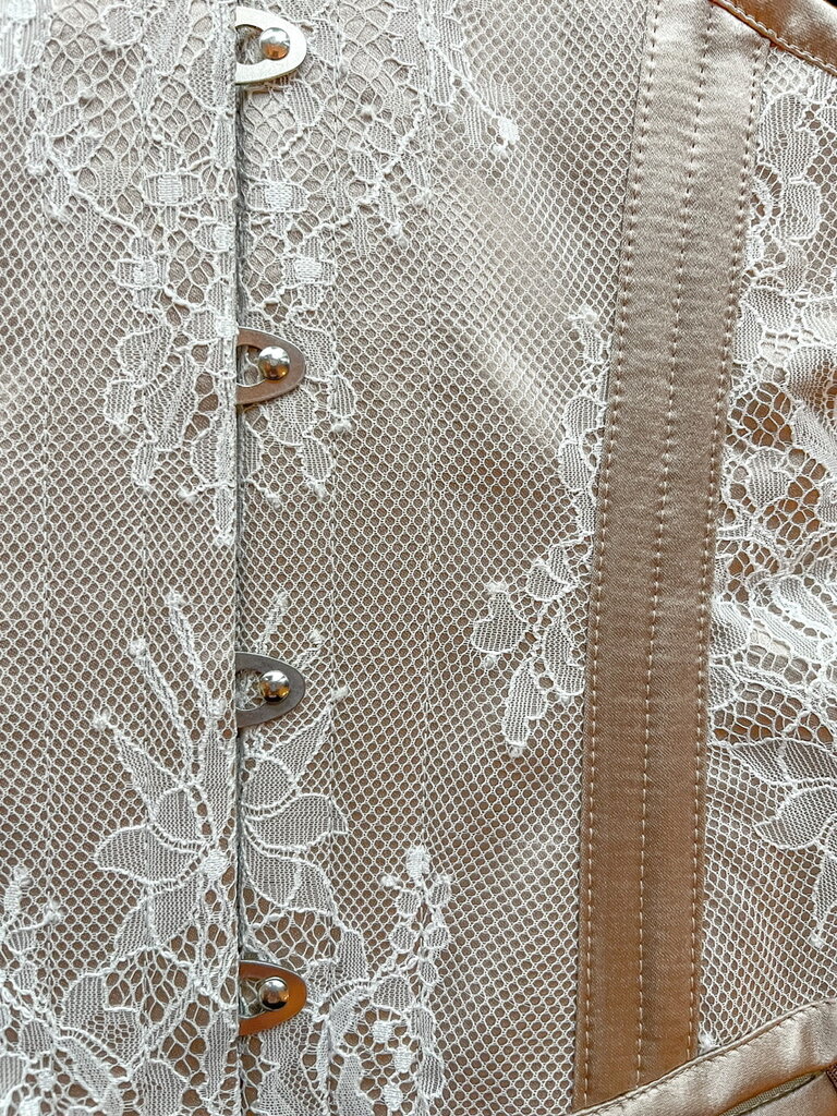 Dark Garden Waspie in Mink Satin with White Lace Overlay 24 (Limited Edition)