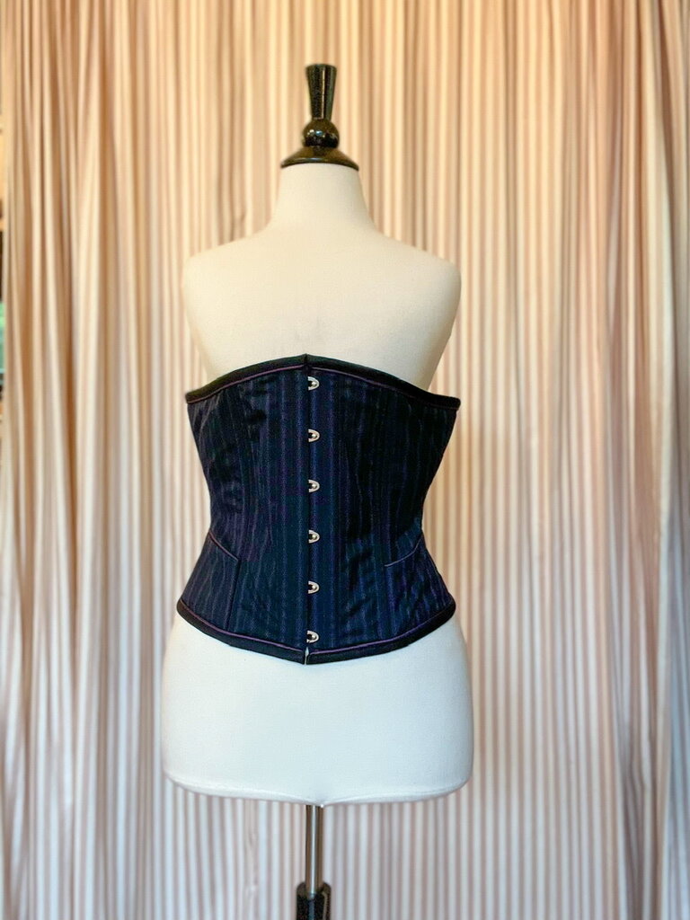 Dark Garden Tailored Cincher in Purple Pinstripe Wool with Purple Piping and Pockets 27 (Limited Edition)