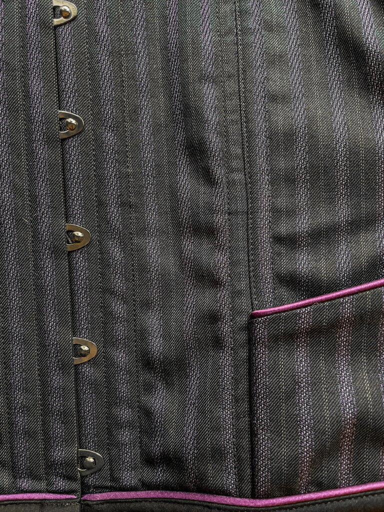 Dark Garden Tailored Cincher in Purple Pinstripe Wool with Purple Piping and Pockets 27 (Limited Edition)