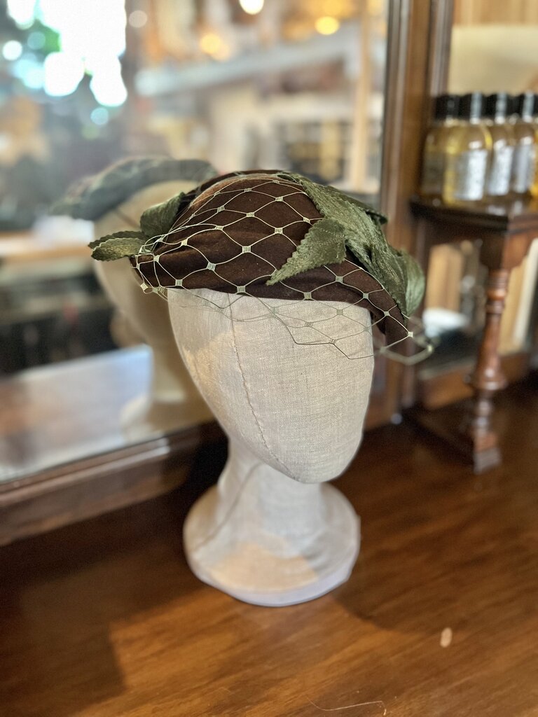 Kalico Delafay Kalico Delafay Brown Felt hat with hand-dyed veil & molded felt leaves