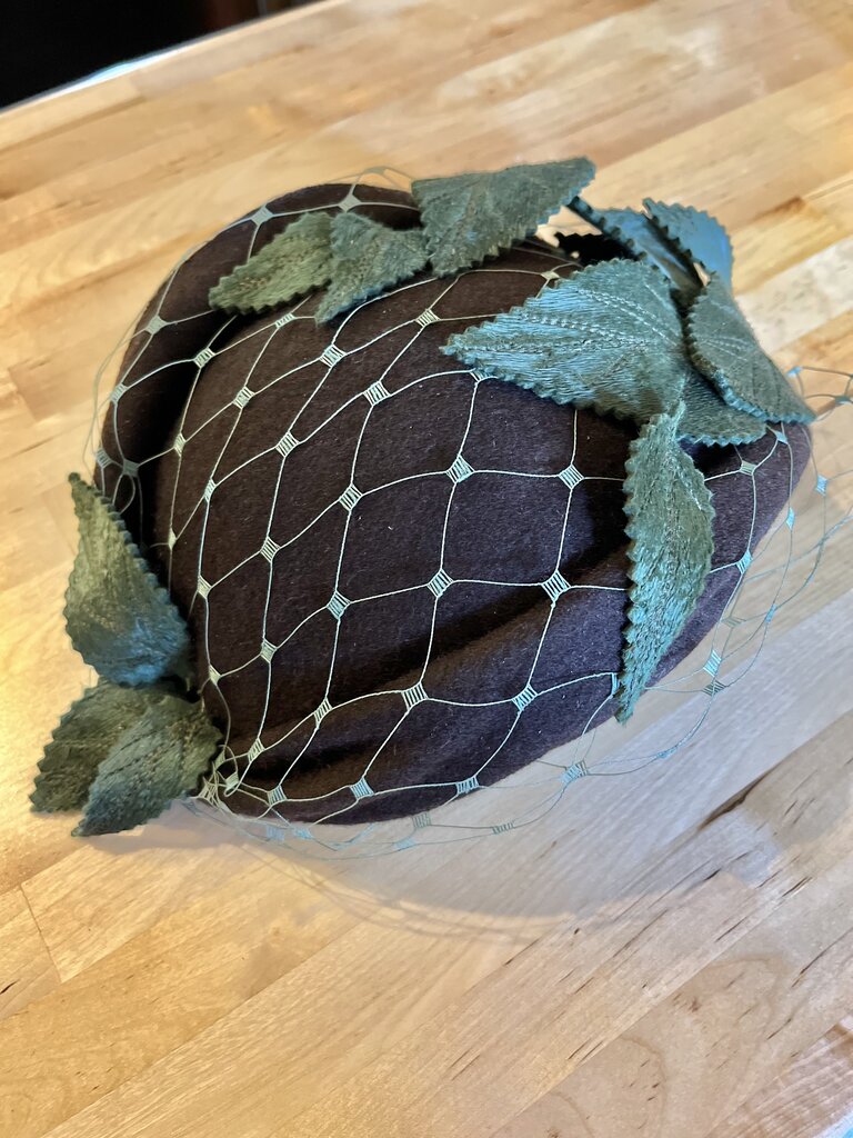 Kalico Delafay Kalico Delafay Brown Felt hat with hand-dyed veil & molded felt leaves