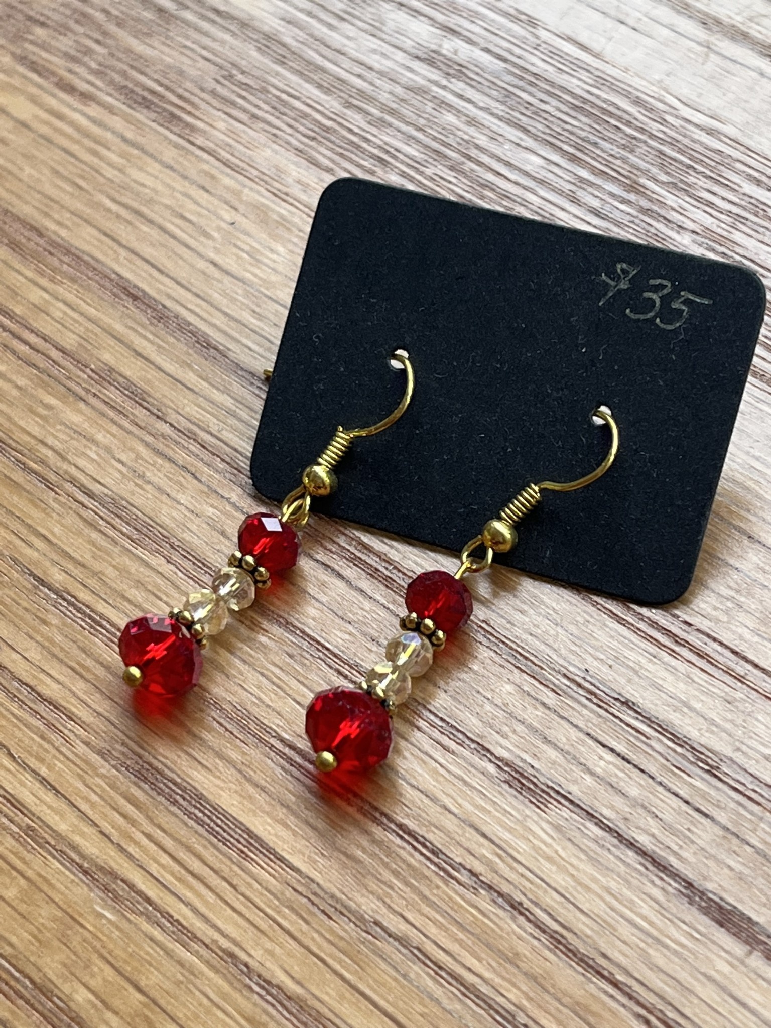 Red & Gold Dangle Earrings-1