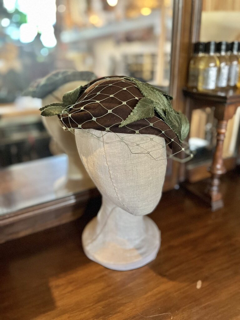 Kalico Delafay Kalico Delafay Brown Felt hat with hand-dyed veil & molded felt leaves